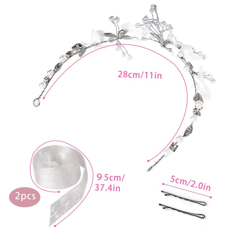 Locisne Flower Girl Headpiece Princess Wedding Accessories, Silver Hair Headband Flower Crown for Girls - Image 3